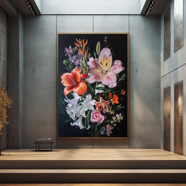 Flowers Black Background Oil Painting
